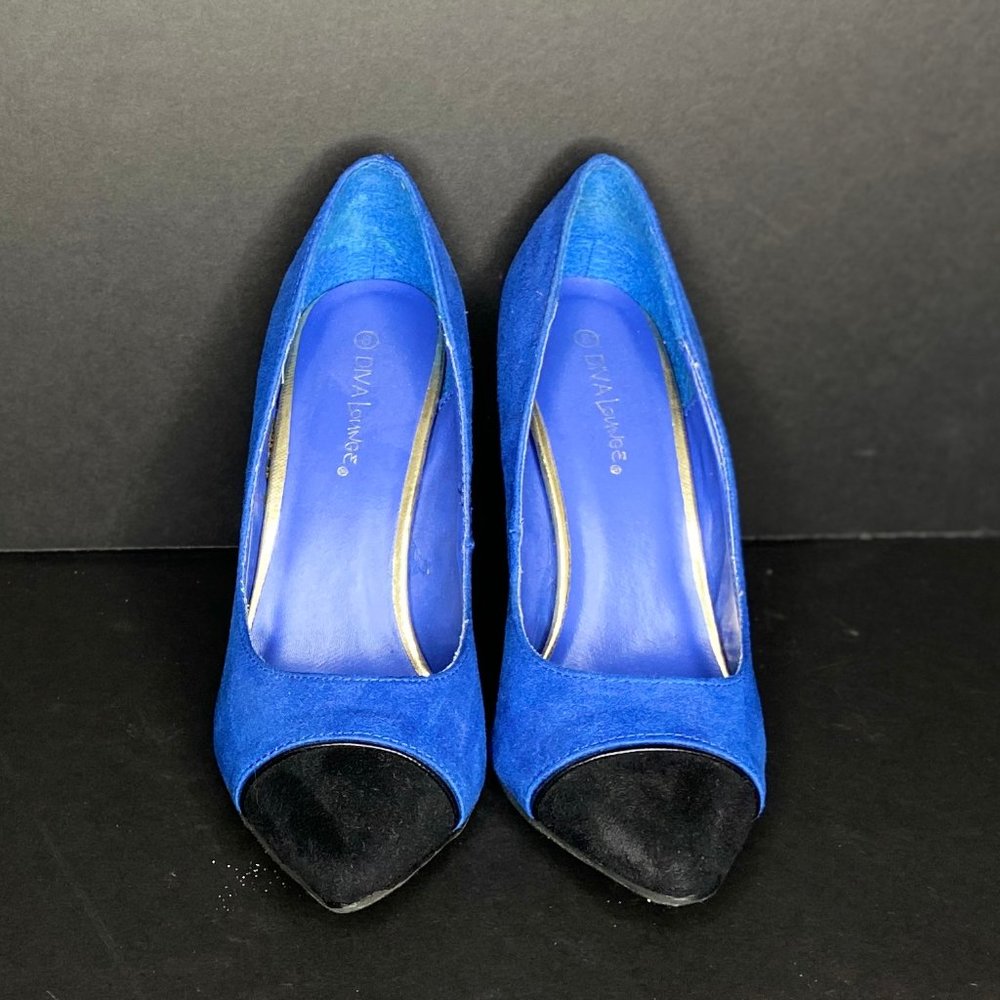 Royal Blue Black Accent Pointed Toe Heels